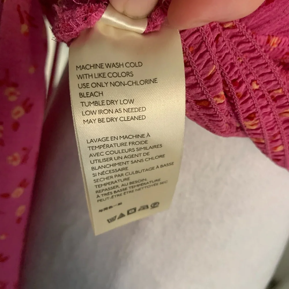 Free People Small Pink Floral Long Sleeve Milkmaid Festival Boho Blouse Top